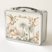 Personalisiert Name Boho Niedlich Dinosaurier Metall Brotdose (Vorderseite)