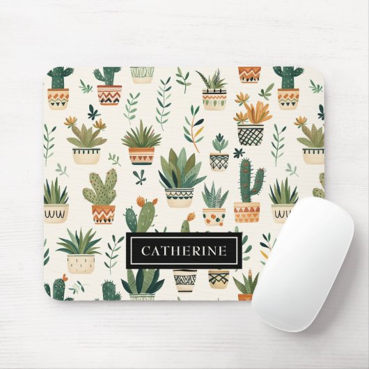 Personalisiert Name Boho Potted Pflanze Mousepad (Mit Mouse)