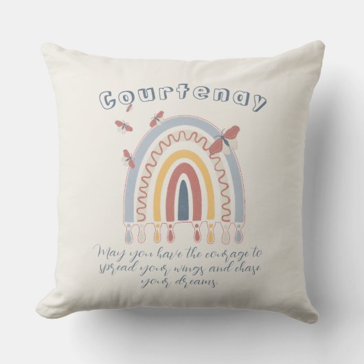 Personalisiert Name Boho Rainbow Butterfly Kissen (Vorderseite)