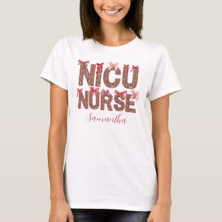 Personalisiert Name Bow NICU Nurse Weihnachtsfeier T-Shirt