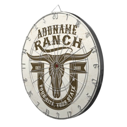 Personalisiert NAME Bull Steer Skull Western Ranch Dartscheibe (Vorderseite rechts)