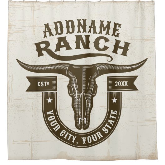 Personalisiert NAME Bull Steer Skull Western Ranch Duschvorhang (Vorderseite)
