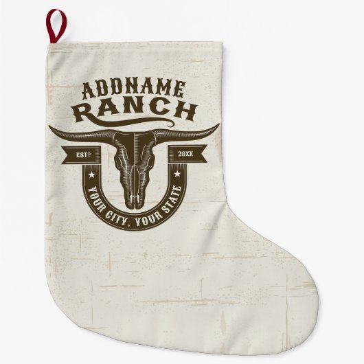 Personalisiert NAME Bull Steer Skull Western Ranch Großer Weihnachtsstrumpf (Vorderseite)