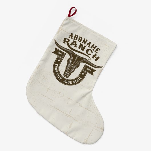 Personalisiert NAME Bull Steer Skull Western Ranch Großer Weihnachtsstrumpf (Vorderansicht (hängend))