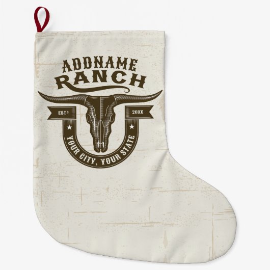 Personalisiert NAME Bull Steer Skull Western Ranch Großer Weihnachtsstrumpf (Vorderseite)