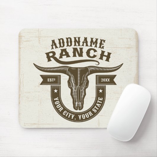 Personalisiert NAME Bull Steer Skull Western Ranch Mousepad (Mit Mouse)