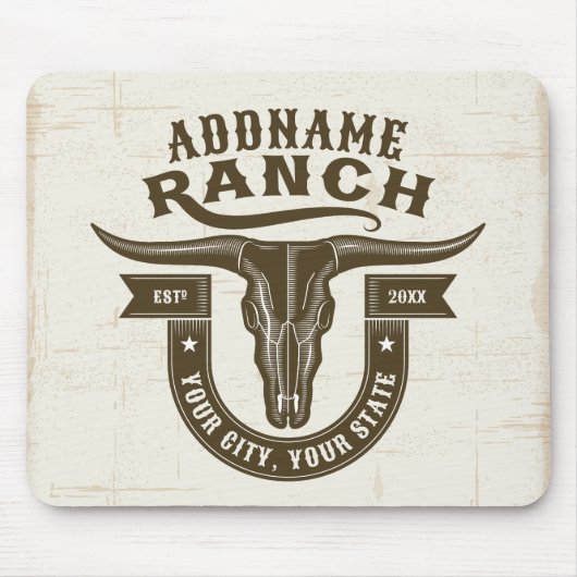 Personalisiert NAME Bull Steer Skull Western Ranch Mousepad (Vorne)