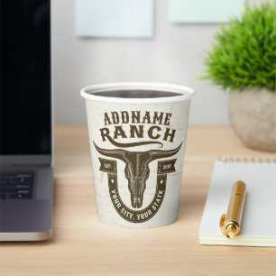Personalisiert NAME Bull Steer Skull Western Ranch Pappbecher