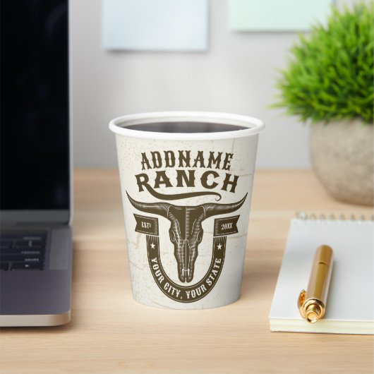 Personalisiert NAME Bull Steer Skull Western Ranch Pappbecher (InSitu)