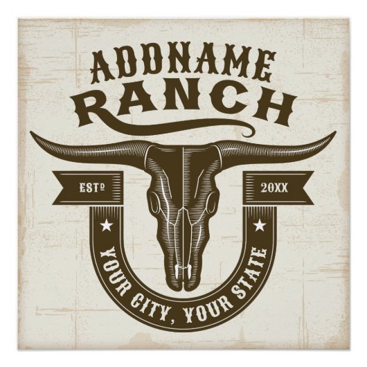Personalisiert NAME Bull Steer Skull Western Ranch Poster (Vorderseite)