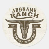 Personalisiert NAME Bull Steer Skull Western Ranch Runder Aufkleber (Vorderseite)