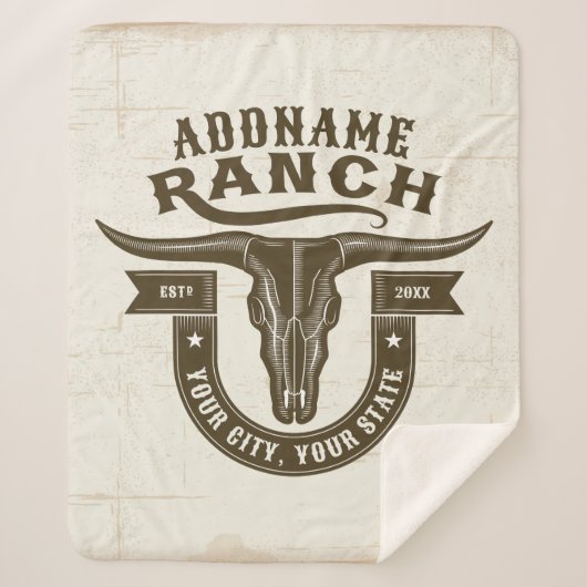 Personalisiert NAME Bull Steer Skull Western Ranch Sherpadecke (Vorderseite)