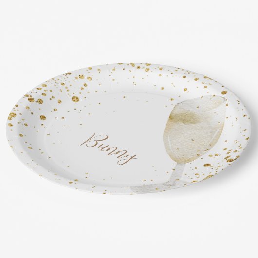 Personalisiert Name Champagne Brautparty Pappteller (Schrägansicht)