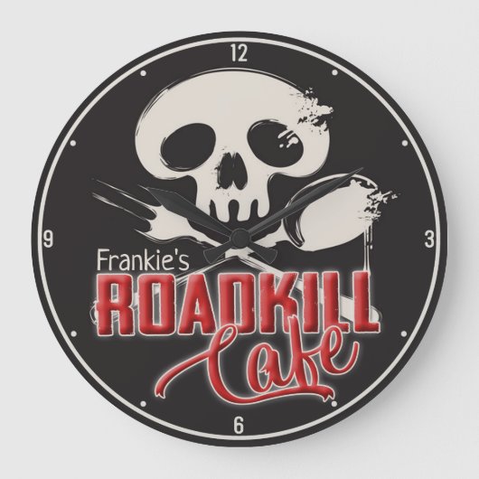 Personalisiert NAME Cheeky Roadkill Café Küche Große Wanduhr (Vorderseite)