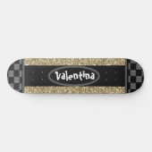 Personalisiert Name Chessboard Stilvolle Goldglitt Skateboard (Horizontal)