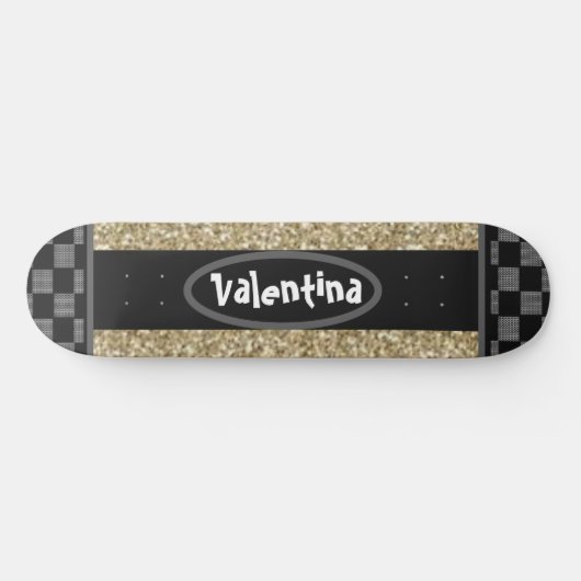 Personalisiert Name Chessboard Stilvolle Goldglitt Skateboard (Horizontal)