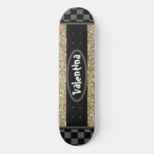 Personalisiert Name Chessboard Stilvolle Goldglitt Skateboard (Vorderseite)