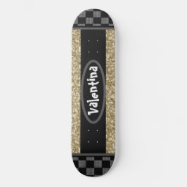Personalisiert Name Chessboard Stilvolle Goldglitt Skateboard