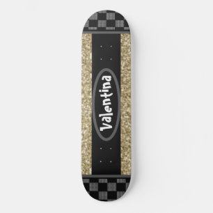 Personalisiert Name Chessboard Stilvolle Goldglitt Skateboard