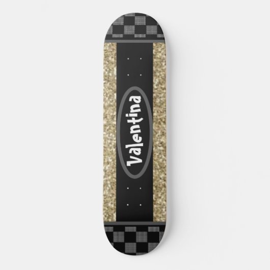 Personalisiert Name Chessboard Stilvolle Goldglitt Skateboard (Vorderseite)