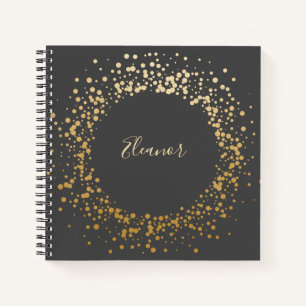 Personalisiert Name Chic Gold Confetti Dots Black Notizblock