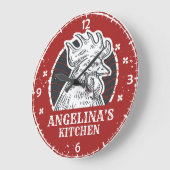 Personalisiert NAME Chicken Kitchen Custom Rooster Große Wanduhr (Winkel)