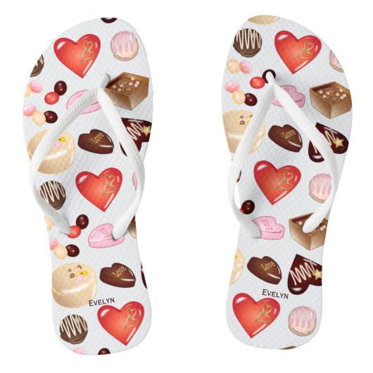 Personalisiert Name Chocolate Candy Heart Pattern Badesandalen (Fußbett)