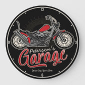 Personalisiert NAME Classic Biker Motorradgarage Große Wanduhr (Vorderseite)