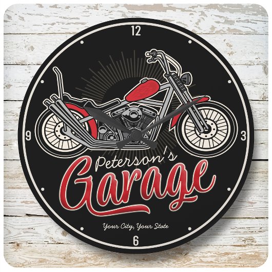 Personalisiert NAME Classic Biker Motorradgarage Große Wanduhr