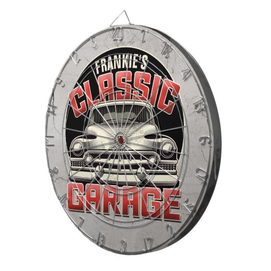 Personalisiert NAME Classic Car Garage Custom Shop Dartscheibe (Vorderseite rechts)