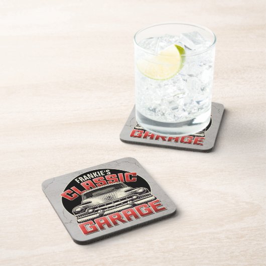 Personalisiert NAME Classic Car Garage Custom Shop Getränkeuntersetzer (Rechte Seite)