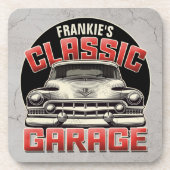 Personalisiert NAME Classic Car Garage Custom Shop Getränkeuntersetzer (Vorderseite)