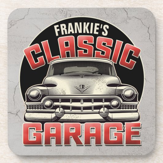 Personalisiert NAME Classic Car Garage Custom Shop Getränkeuntersetzer (Vorderseite)