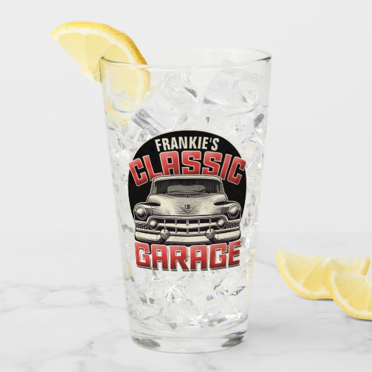 Personalisiert NAME Classic Car Garage Custom Shop Glas (Vorderseite Ice)