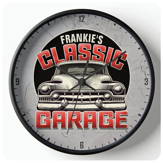 Personalisiert NAME Classic Car Garage Custom Shop Große Wanduhr