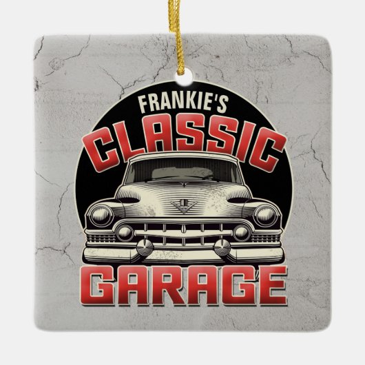 Personalisiert NAME Classic Car Garage Custom Shop Keramikornament (Vorderseite)