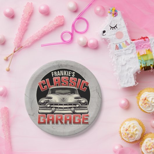 Personalisiert NAME Classic Car Garage Custom Shop Pappteller (Party)