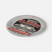 Personalisiert NAME Classic Car Garage Custom Shop Pappteller (Schrägansicht)