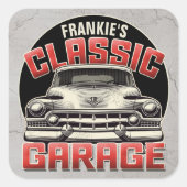 Personalisiert NAME Classic Car Garage Custom Shop Quadratischer Aufkleber (Vorderseite)