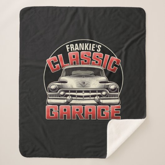 Personalisiert NAME Classic Car Garage Custom Shop Sherpadecke (Vorderseite)