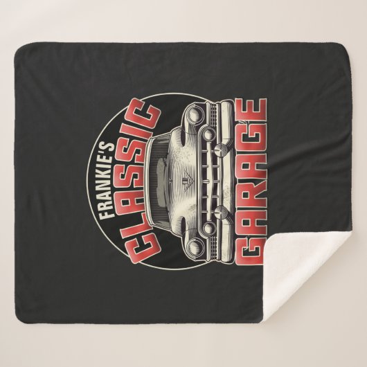Personalisiert NAME Classic Car Garage Custom Shop Sherpadecke (Vorderseite (Horizontal))