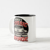 Personalisiert NAME Classic Car Garage Custom Shop Zweifarbige Tasse (Vorderseite Links)