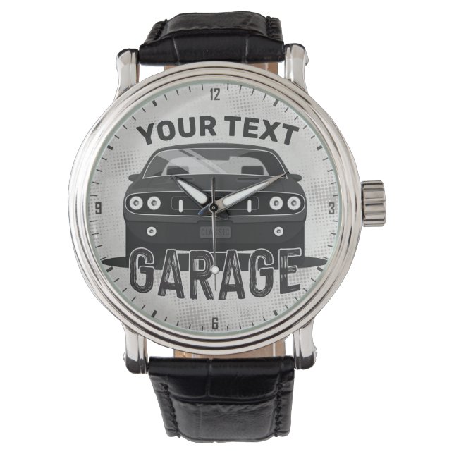 Personalisiert NAME Classic Muscle Garage Retro Armbanduhr (Vorderseite)