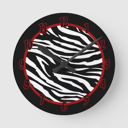 Personalisiert Name Clock Schwarz-weiß Zebra Print Runde Wanduhr (Vorderseite)