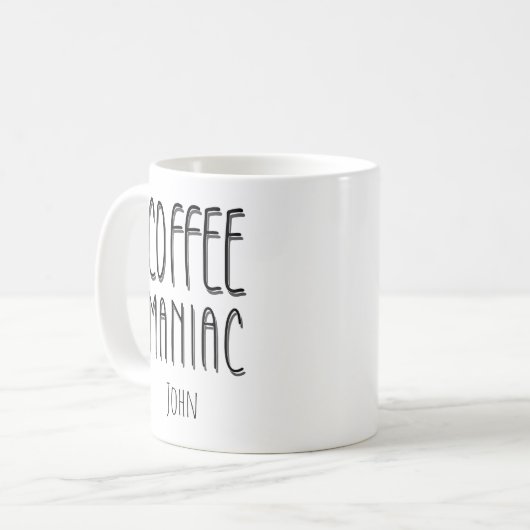 Personalisiert Name Coffee Maniac - Funny Kaffeetasse (Vorderseite Links)