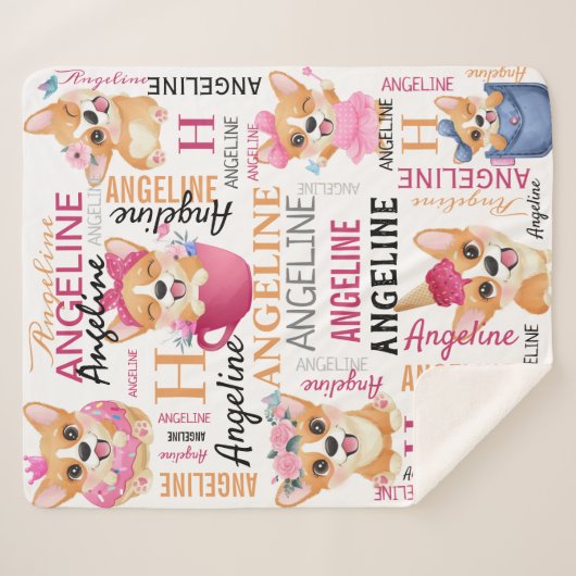 Personalisiert Name Collage Corgi Hunde Sherpadecke (Vorderseite (Horizontal))