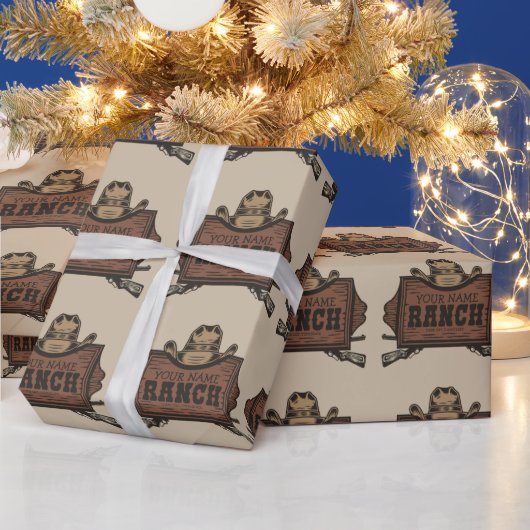 Personalisiert NAME Cowboy Guns Western Ranch Zeic Geschenkpapier (Feiertage)
