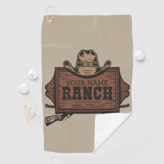 Personalisiert NAME Cowboy Guns Western Ranch Zeic Golfhandtuch (Insitu)
