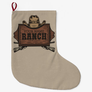 Personalisiert NAME Cowboy Guns Western Ranch Zeic Großer Weihnachtsstrumpf