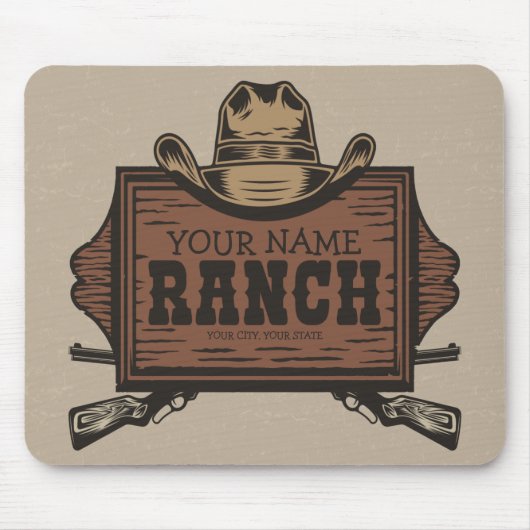Personalisiert NAME Cowboy Guns Western Ranch Zeic Mousepad (Vorne)
